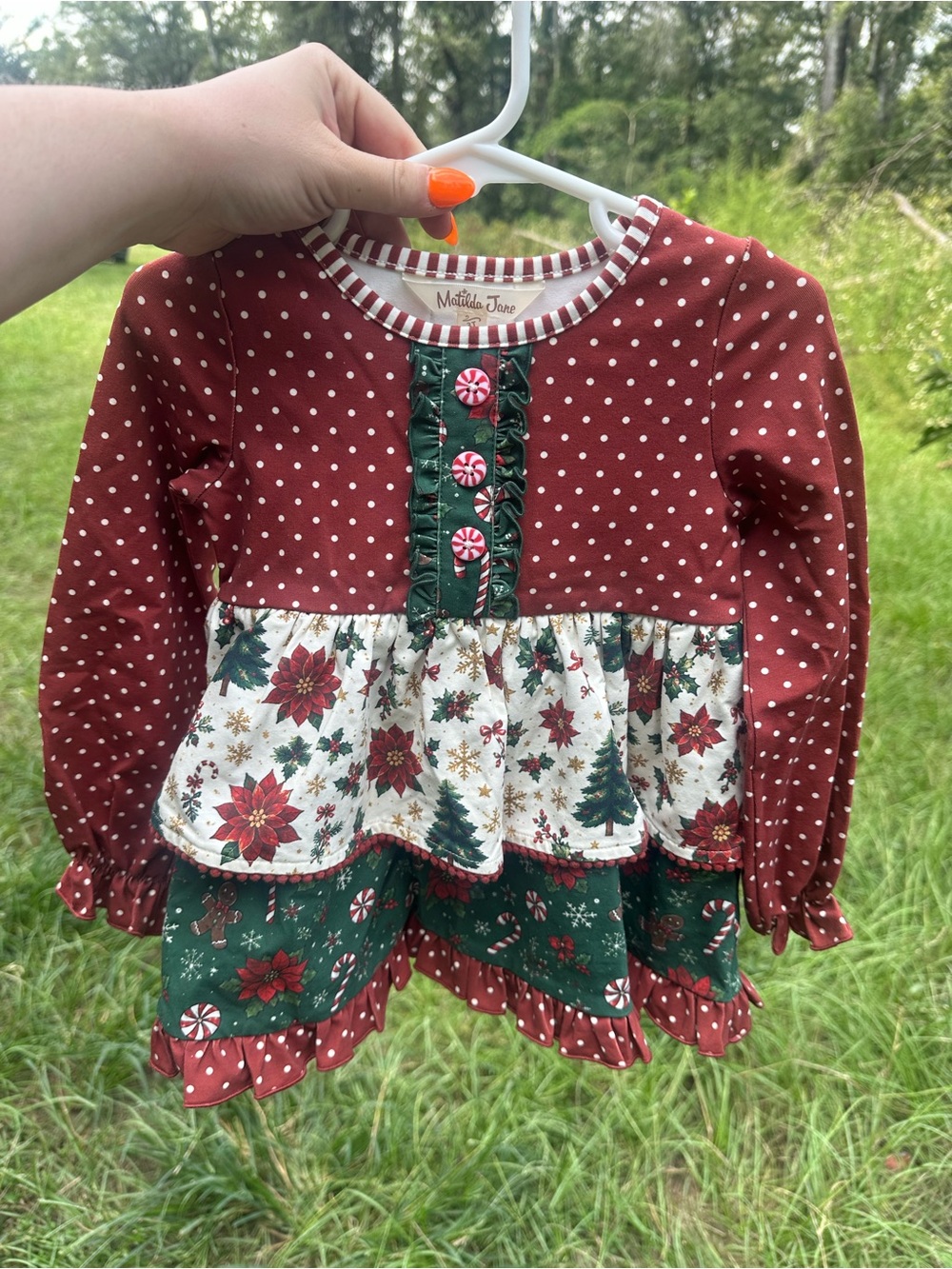 Matilda Jane Girls' Red & Green Holiday Tiered Top